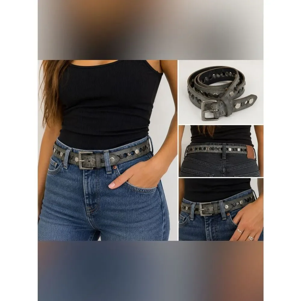 Brave Leather 1992 Gray Studded Cutout Belt Size 32 Made in Canada